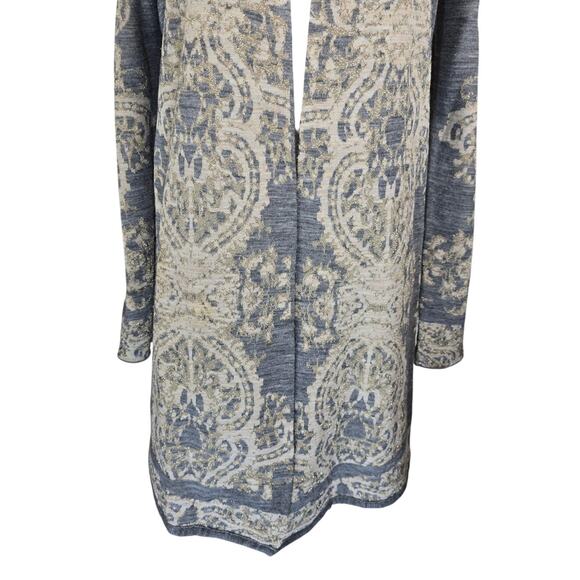 Chico's Heathered Gray Gold Metallic Wool Blend Open Cardigan Women's 2-M-12 - Picture 2 of 7
